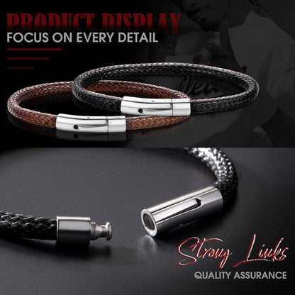 Clasp Braided Genuine Leather Bracelet for