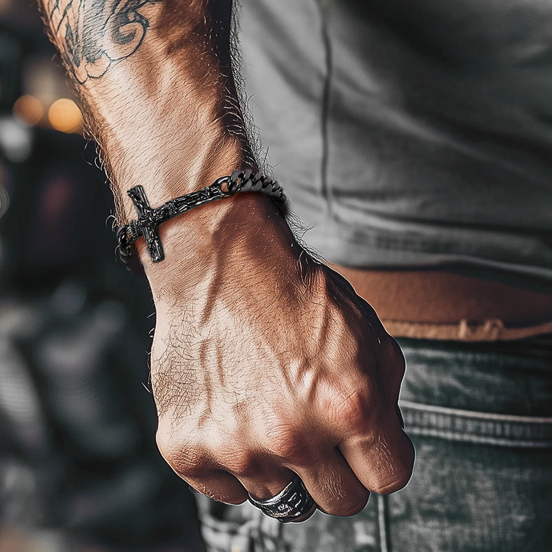 Christian Cross Cuban Chain Bracelet Gift for My Son Grandson