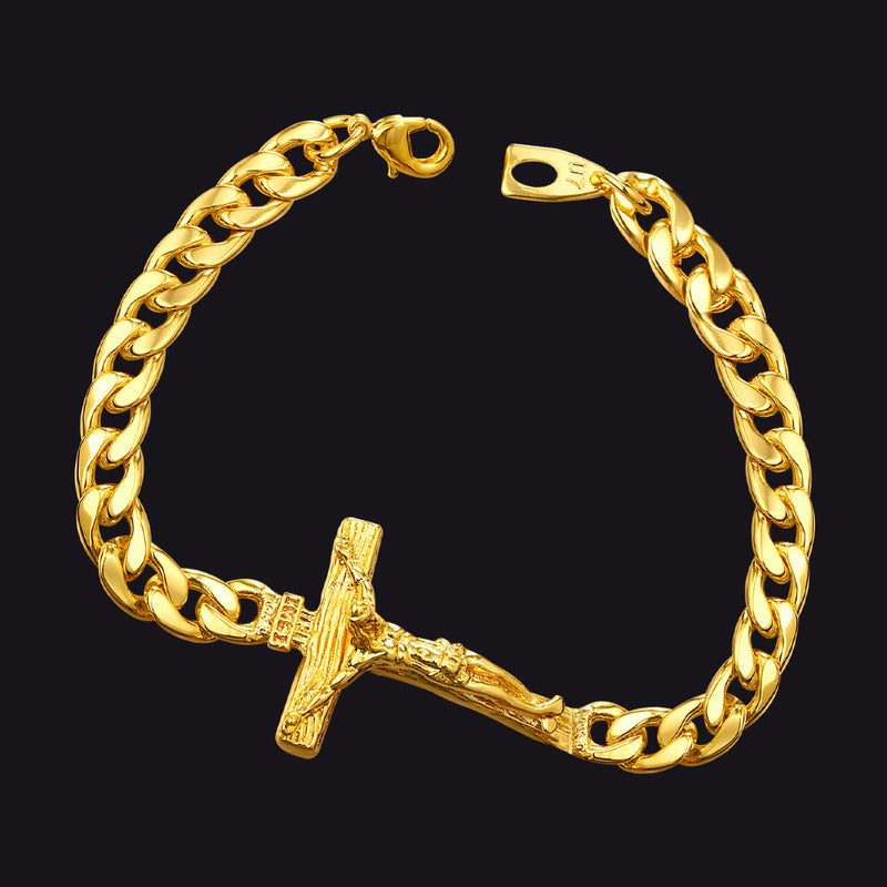 Christian Cross Cuban Chain Bracelet Gift for My Son Grandson