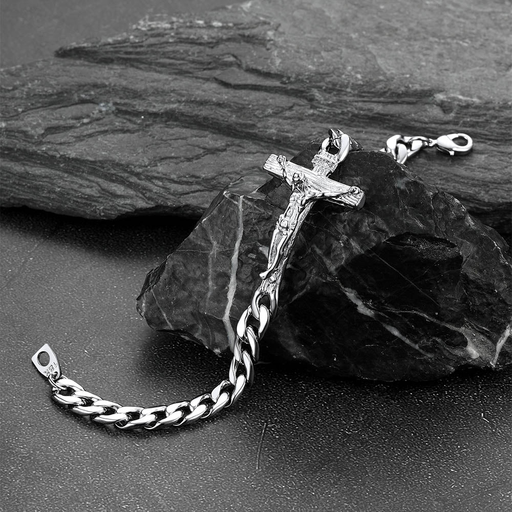 Christian Cross Cuban Chain Bracelet Gift for My Son Grandson