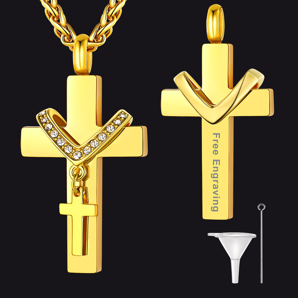 Custom Double Cross Cremation Urn Pendant Necklace for Ashes