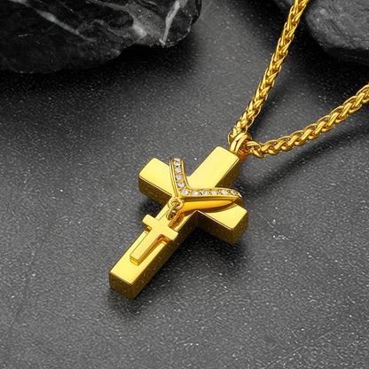 Custom Double Cross Cremation Urn Pendant Necklace for Ashes