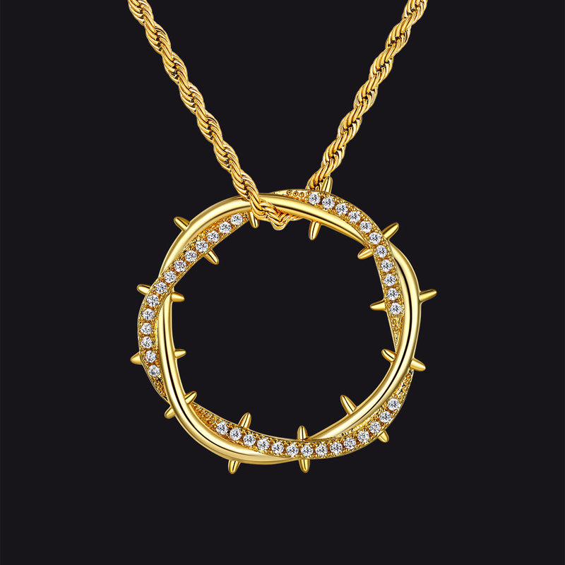 Christian Jesus Crown of Thorns Circle Pendant Necklace for