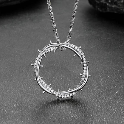 Christian Jesus Crown of Thorns Circle Pendant Necklace for