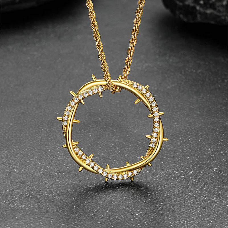 Christian Jesus Crown of Thorns Circle Pendant Necklace for