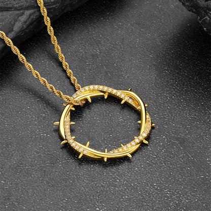 Christian Jesus Crown of Thorns Circle Pendant Necklace for