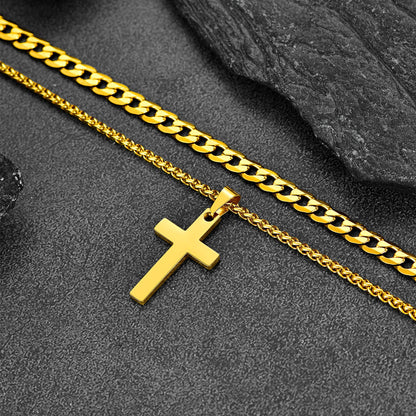 Gift for Cuban Chain & Cross Pendant Layered Necklace Set Birthday Gift