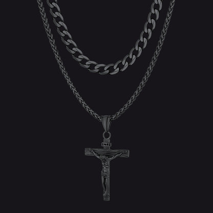 Gift for Jesus Cross & Cuban Chain Layered Necklace Set Birthday Gift