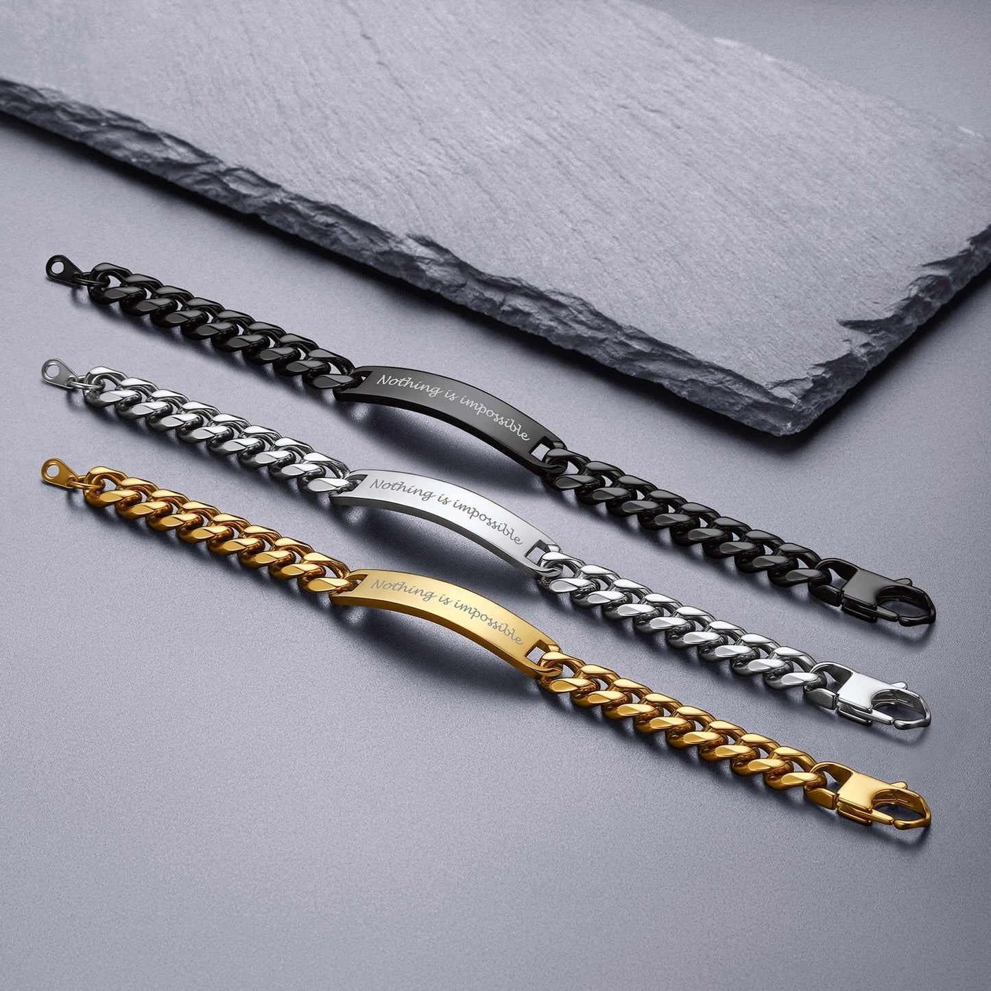 Customized Engraved Id Bar Cuban Chain Link Bracelet for