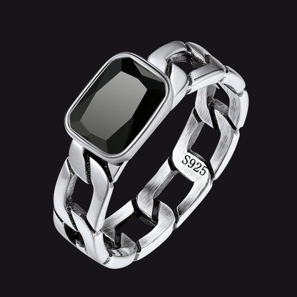 S925 Silver Cuban Link Chain Band Ring With Cubic Zirconia