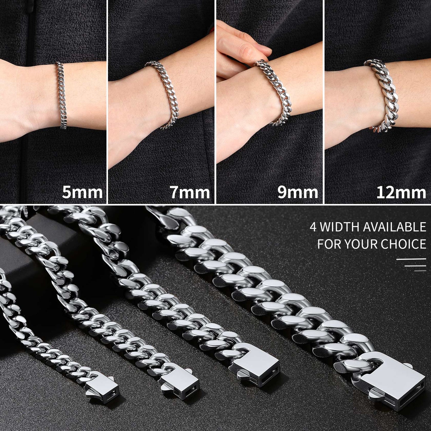 Miami Cuban Link Chain Bracelet 5/7/9/12mm Width for