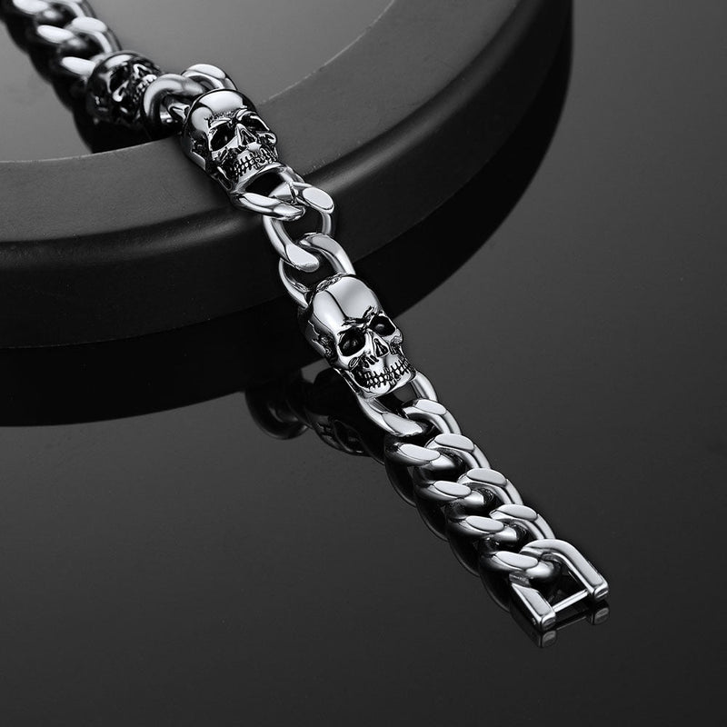 Gothic Skull Thick Cuban Chain Link Bracelet Halloween Gift for