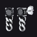 Black Cubic Zirconia Chain Link Dangle Stud Earrings for