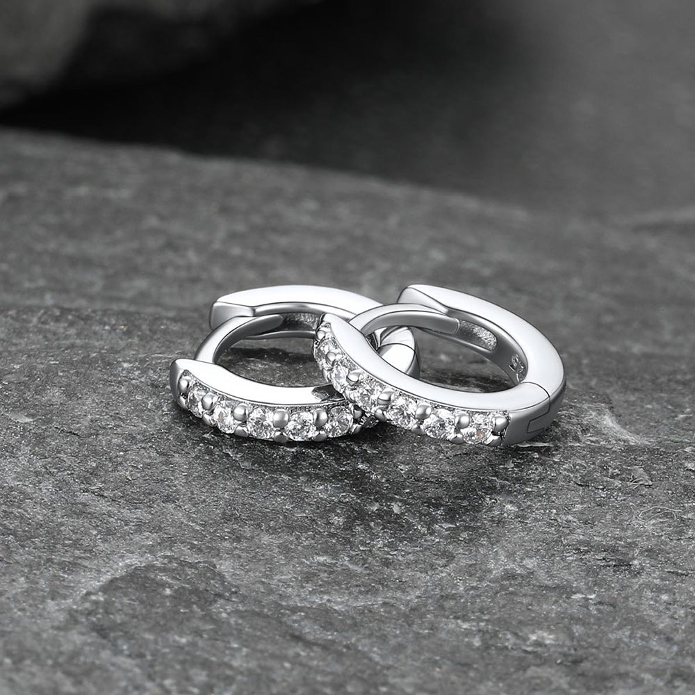 Sparkling Diamond Cartilage Huggie Hoop Earrings for in Sterling Silver