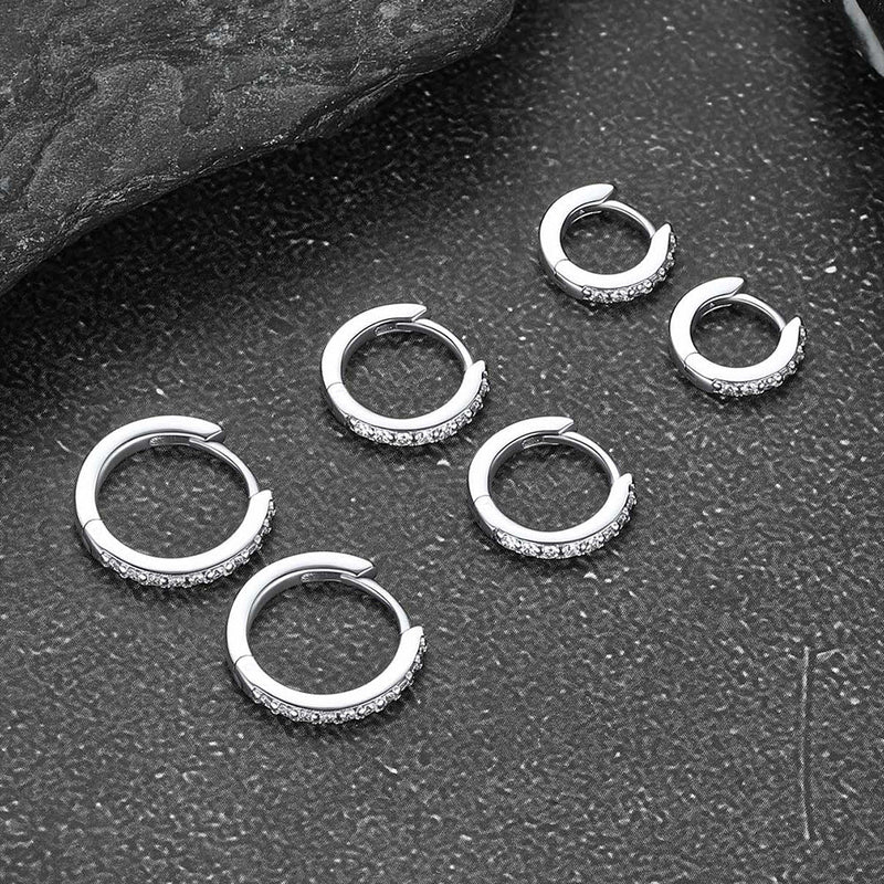 Sparkling Diamond Cartilage Huggie Hoop Earrings for in Sterling Silver