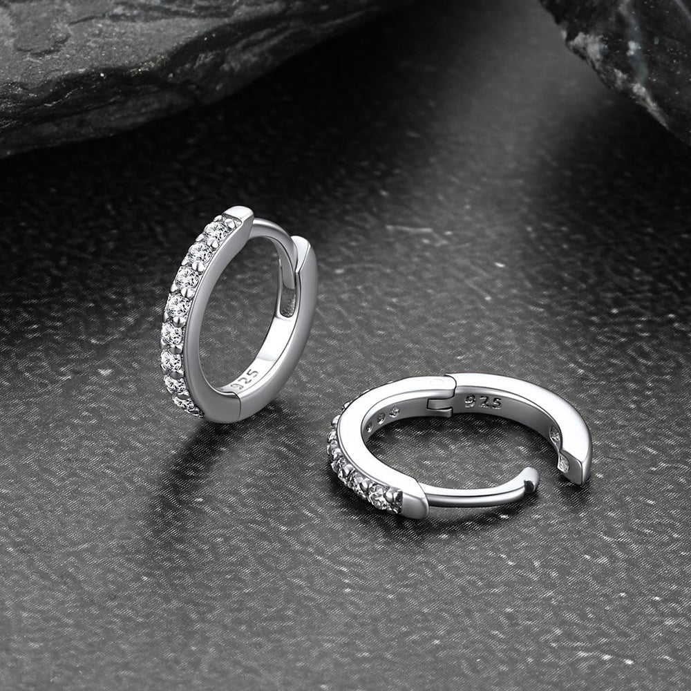 Sparkling Diamond Cartilage Huggie Hoop Earrings for in Sterling Silver