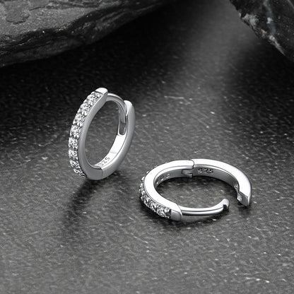 Sparkling Diamond Cartilage Huggie Hoop Earrings for in Sterling Silver