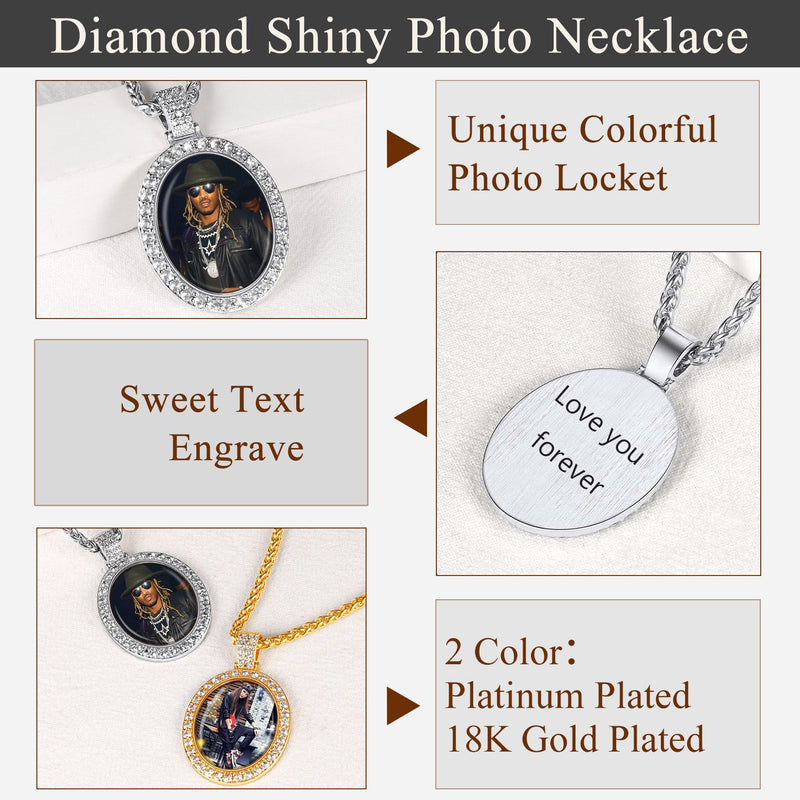 Customized Oval Memorial Circle Picture Necklace With Photo for