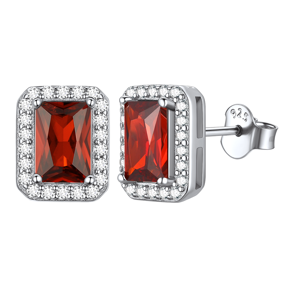 Silver Cubic Zirconia Square Cut Halo Stud Earrings for