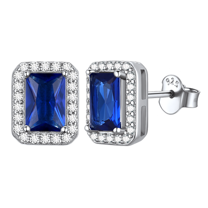 Silver Cubic Zirconia Square Cut Halo Stud Earrings for
