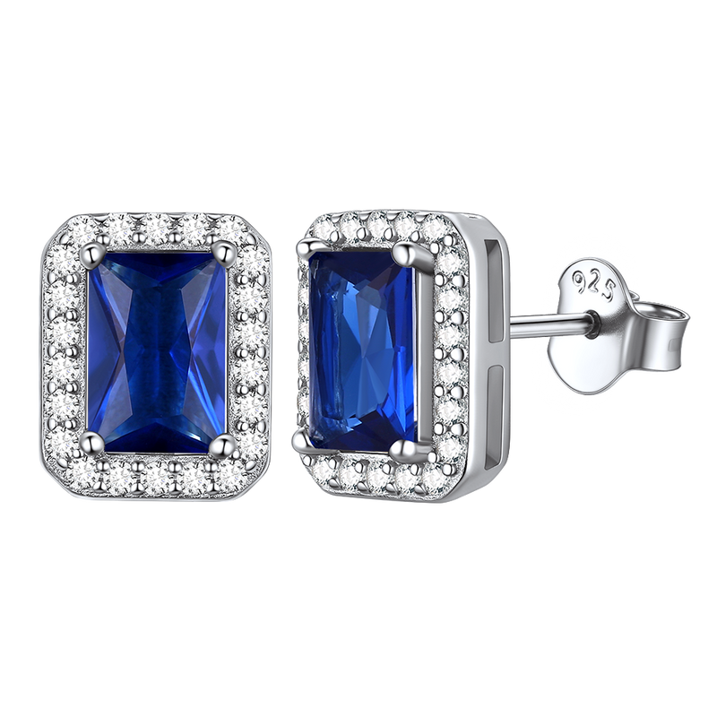 Silver Cubic Zirconia Square Cut Halo Stud Earrings for