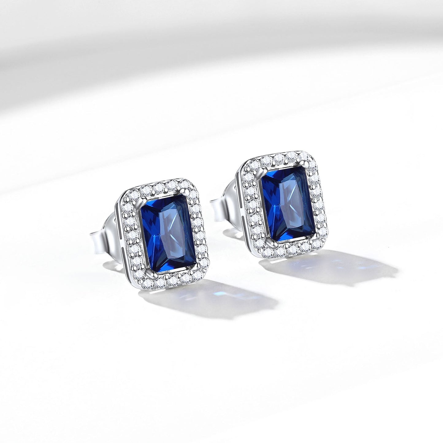 Silver Cubic Zirconia Square Cut Halo Stud Earrings for