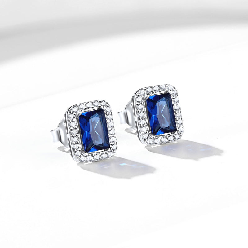Silver Cubic Zirconia Square Cut Halo Stud Earrings for
