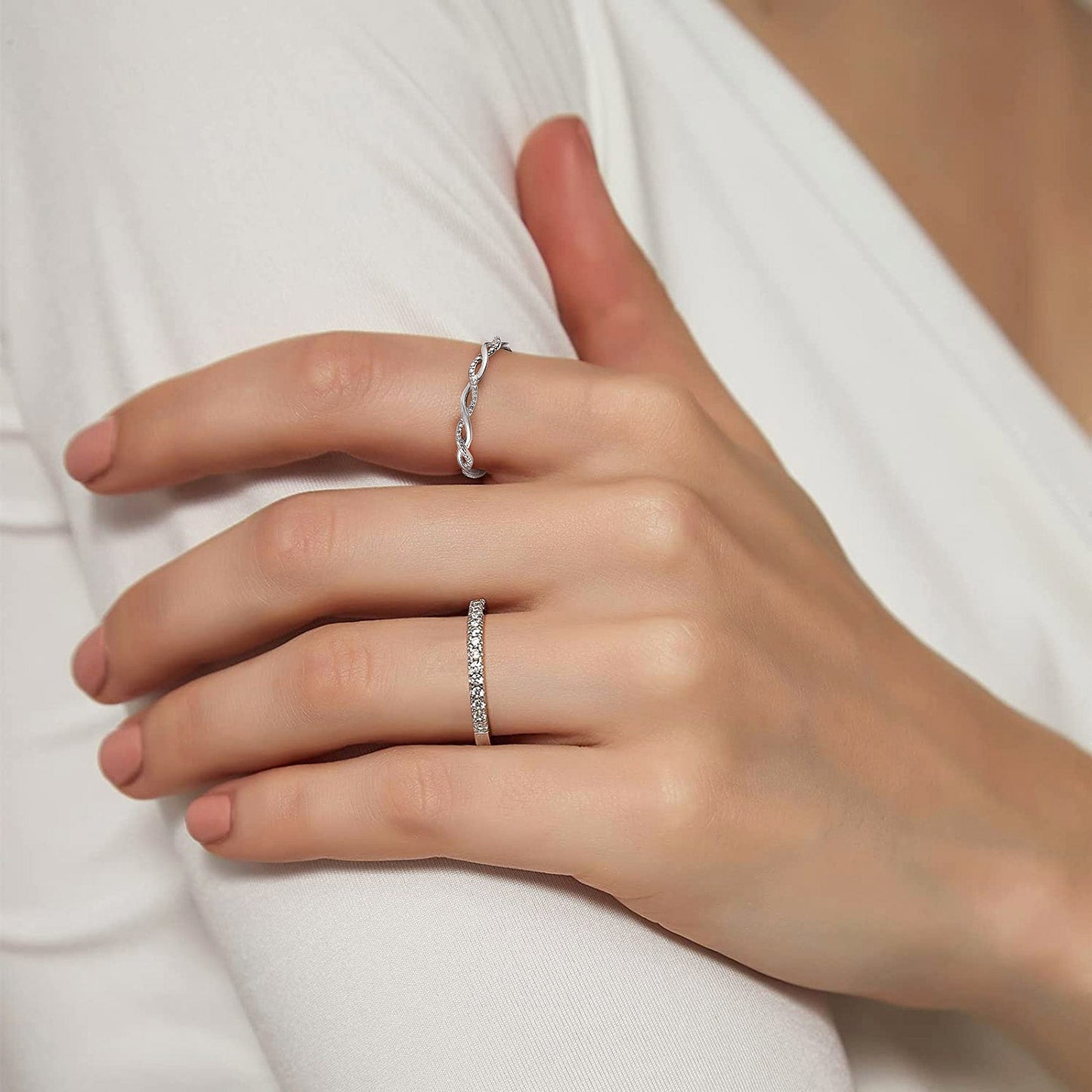 Sterling Silver Cubic Zirconia Twisted Band Ring for