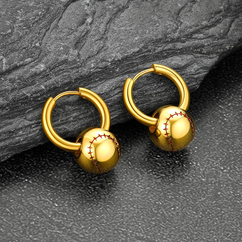 Baseball Drop Hoop Earrings for