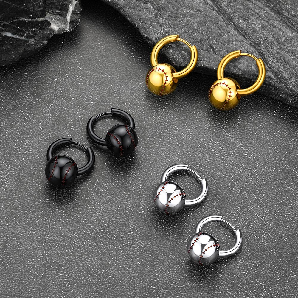Baseball Drop Hoop Earrings for
