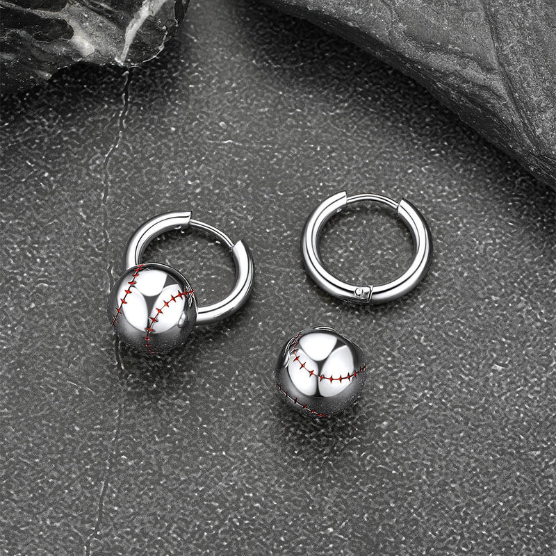 Baseball Drop Hoop Earrings for