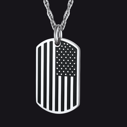 Engraved Patriotic American Flag Dog Tag Necklace for