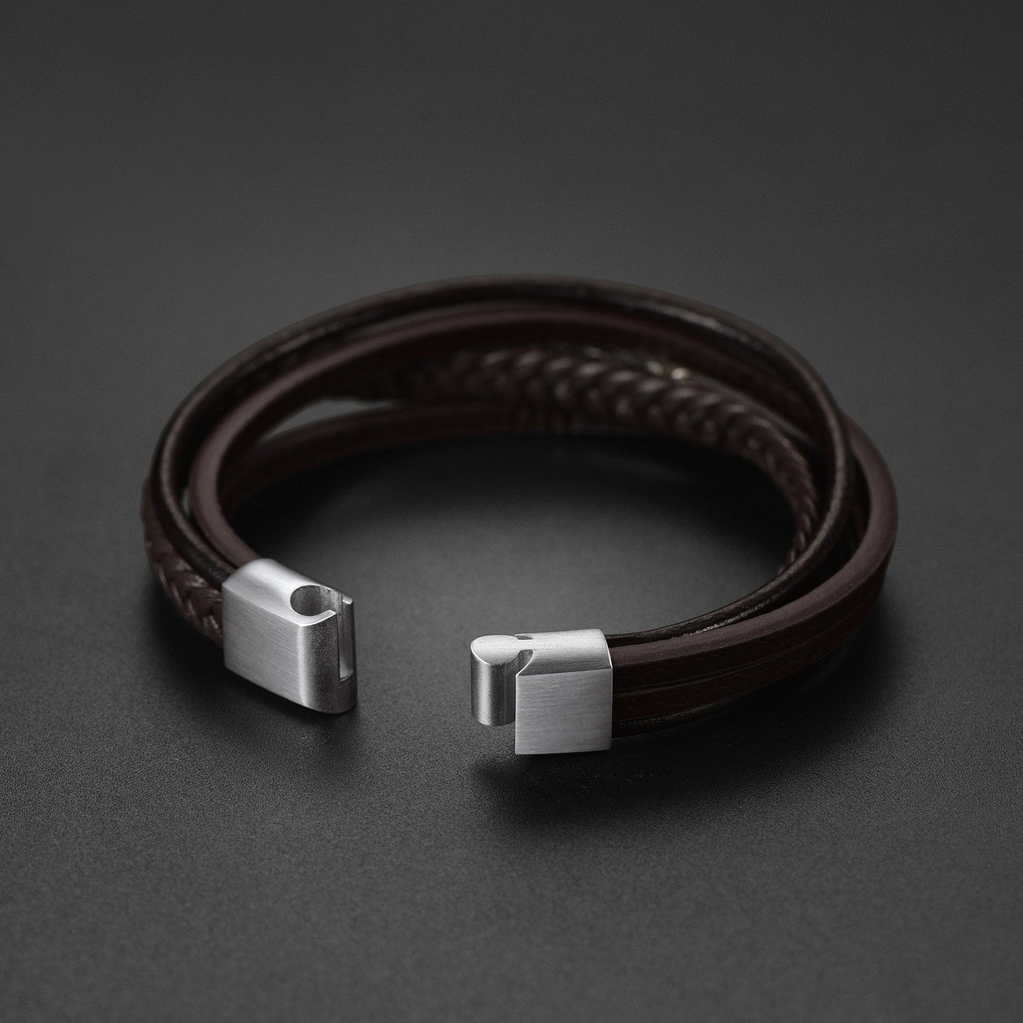 Custom Clasp Braided Leather Wristband Bracelet for Son Dad