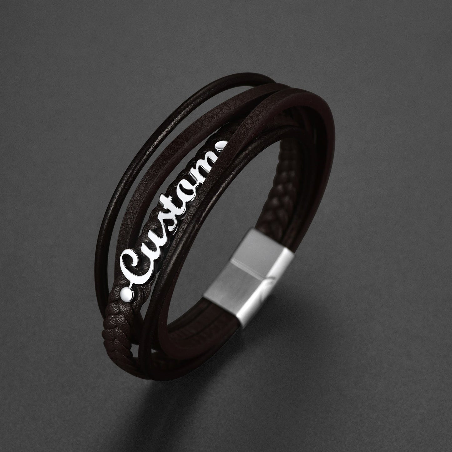 Custom Clasp Braided Leather Wristband Bracelet for Son Dad