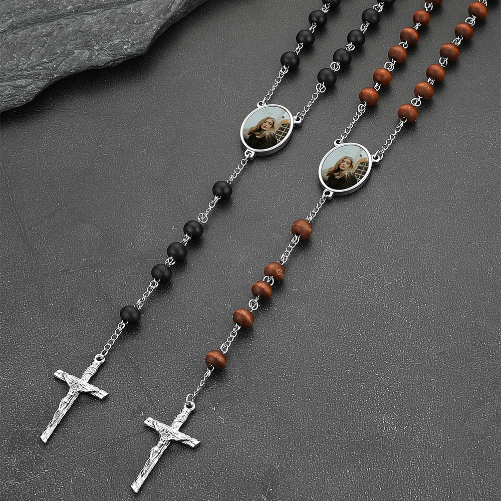 Custom Catholic Rosary Beads Necklace With Picture for