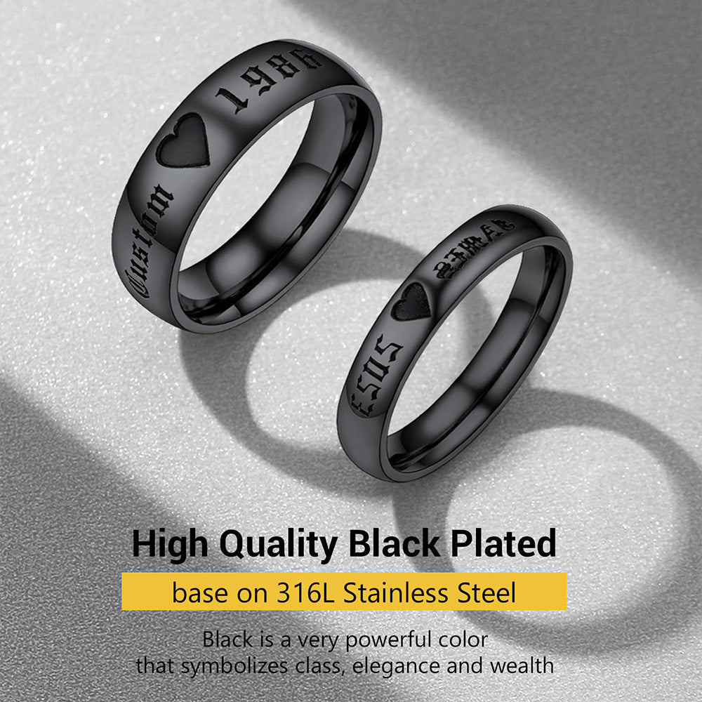 Custom Engraved Matching Promise Rings Set Gift for Couple
