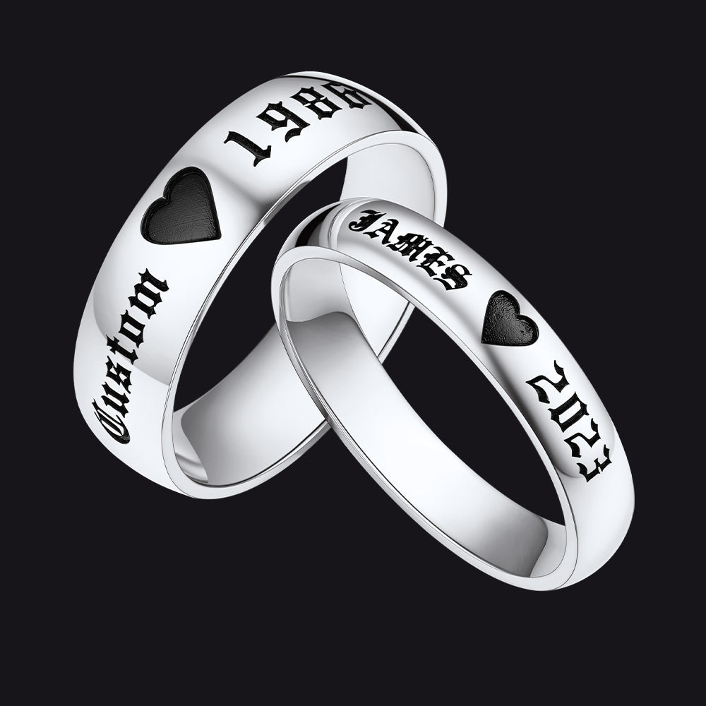 Custom Engraved Matching Promise Rings Set Gift for Couple