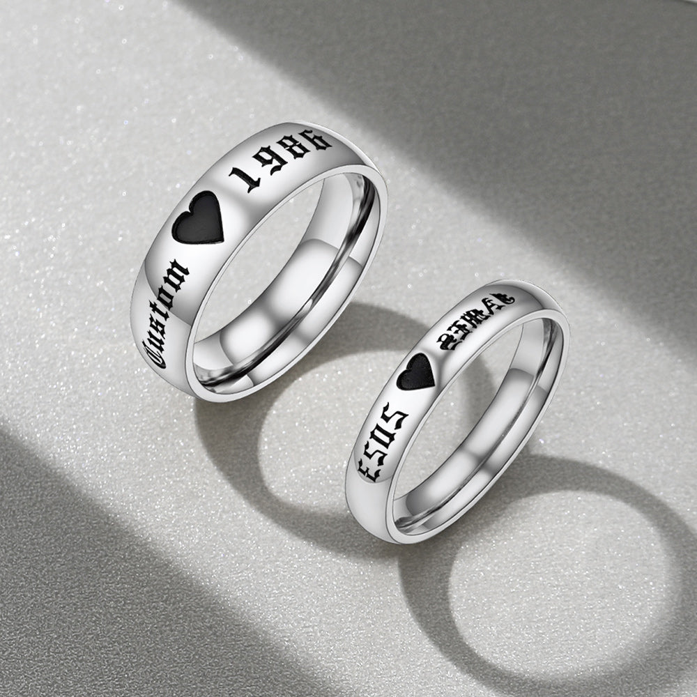 Custom Engraved Matching Promise Rings Set Gift for Couple