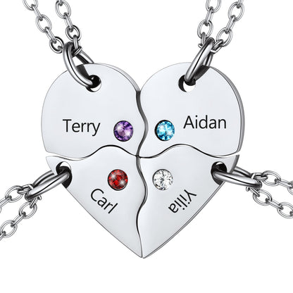 Custom Heart Matching Necklaces With Birthstone for Couple Best Friends