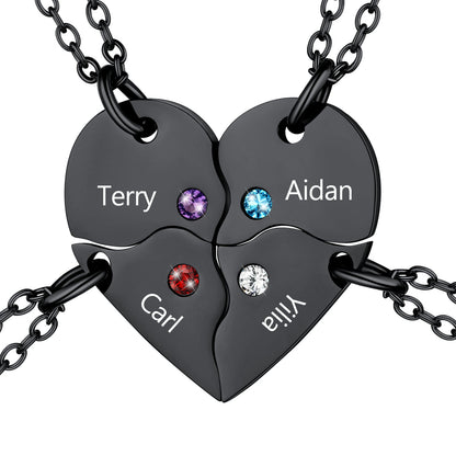 Custom Heart Matching Necklaces With Birthstone for Couple Best Friends