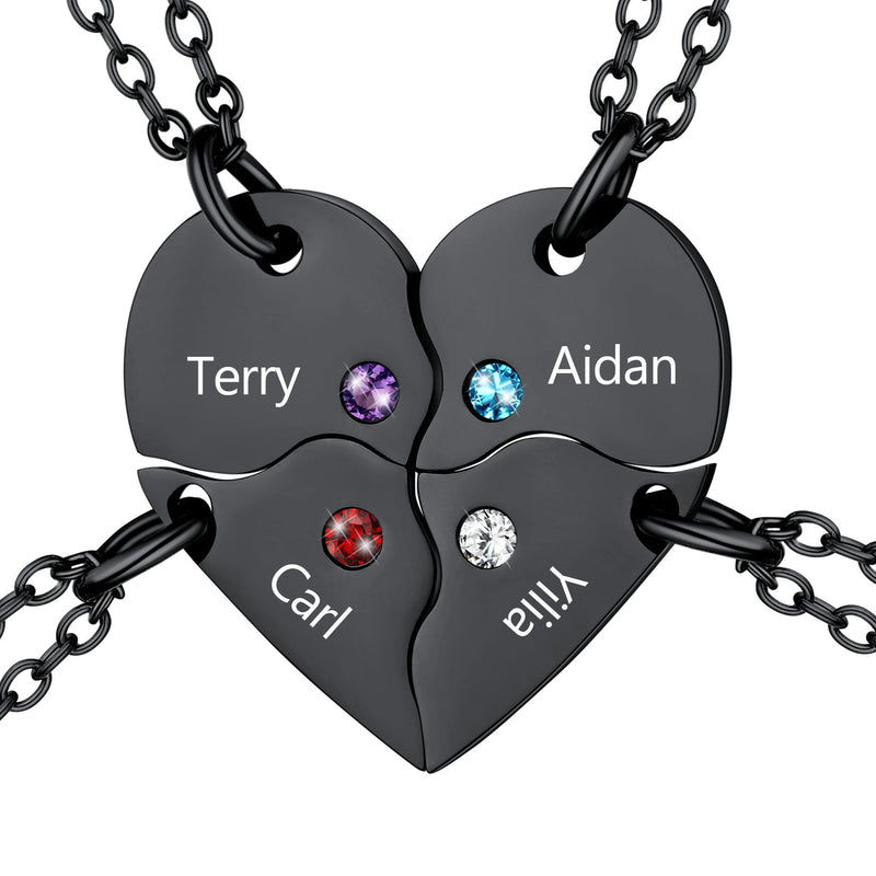 Custom Heart Matching Necklaces With Birthstone for Couple Best Friends