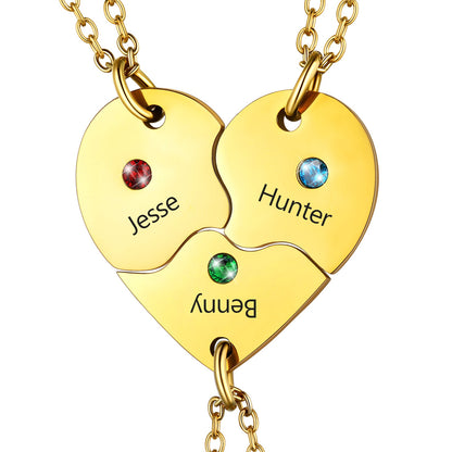 Custom Heart Matching Necklaces With Birthstone for Couple Best Friends