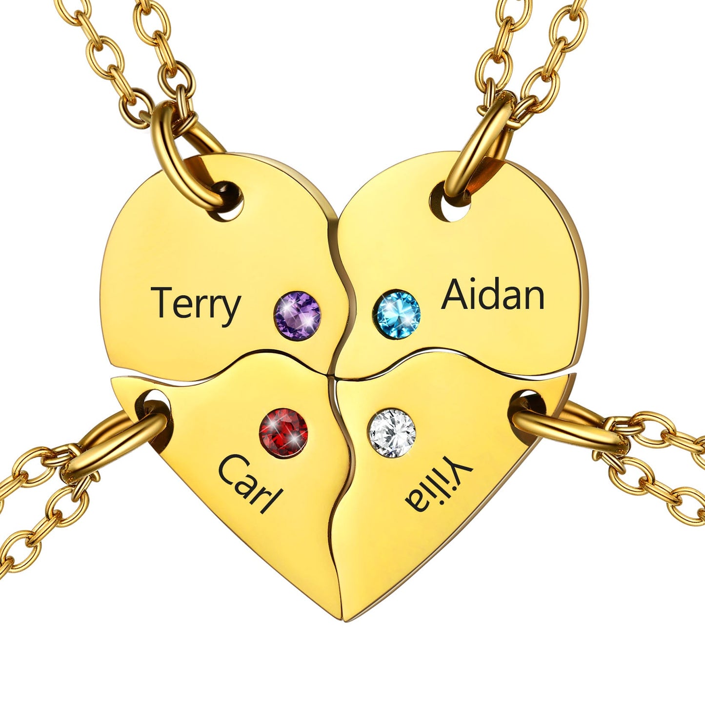 Custom Heart Matching Necklaces With Birthstone for Couple Best Friends
