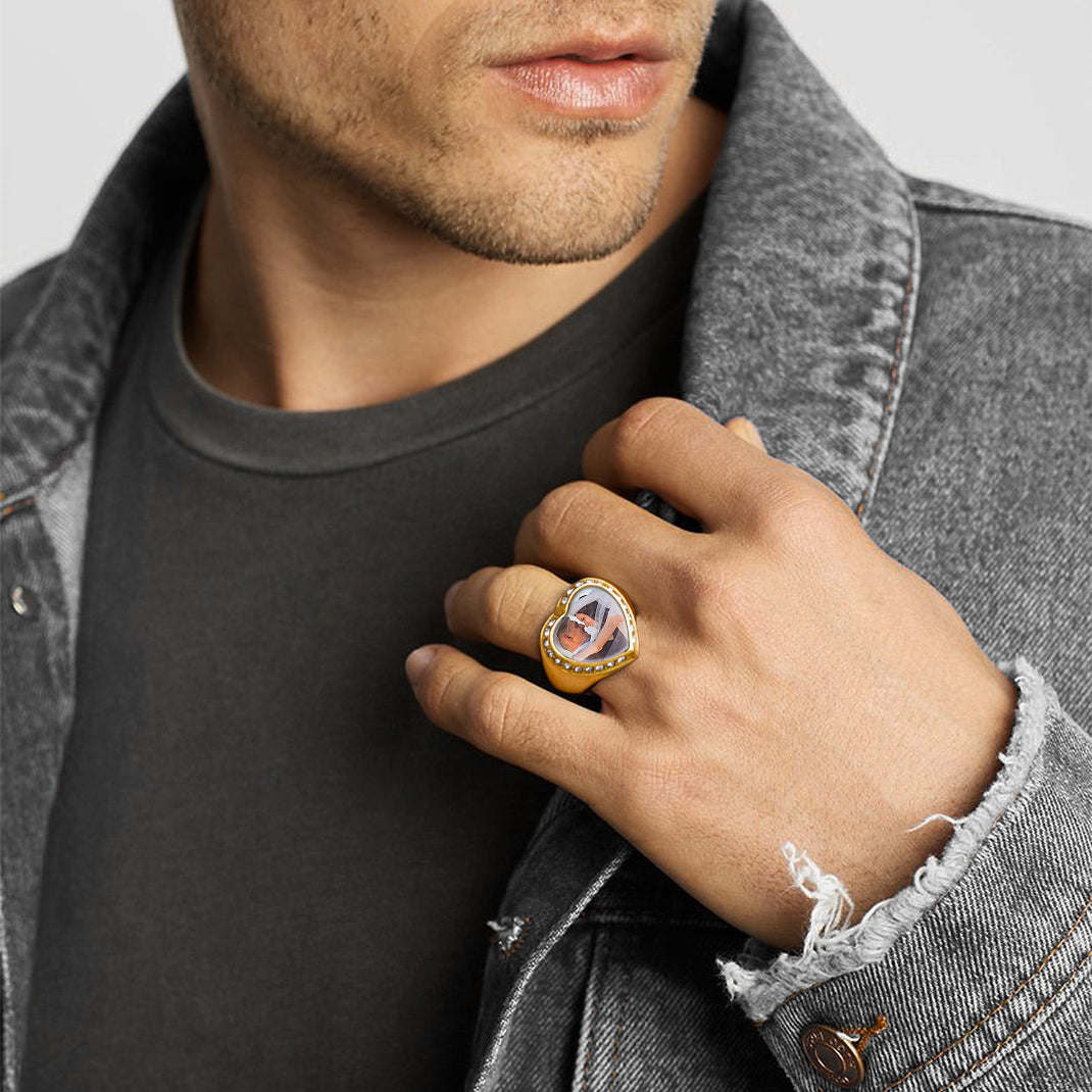 Personalized Custom Heart Photo Signet Ring for