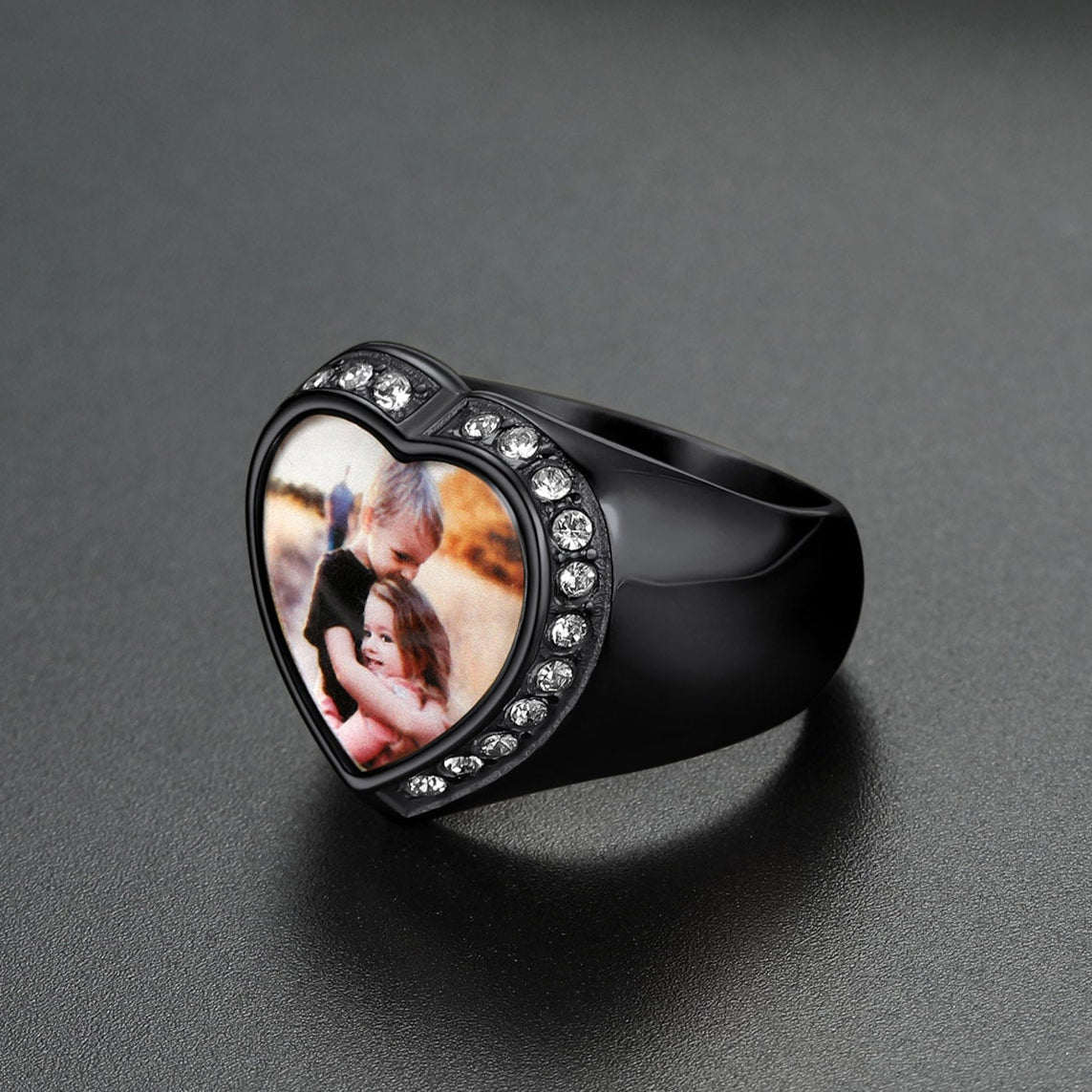 Personalized Custom Heart Photo Signet Ring for