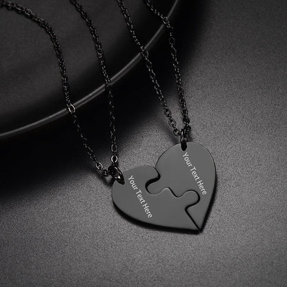 Personalized Heart Puzzle Matching Necklaces for Couples Mom Daughter Bff