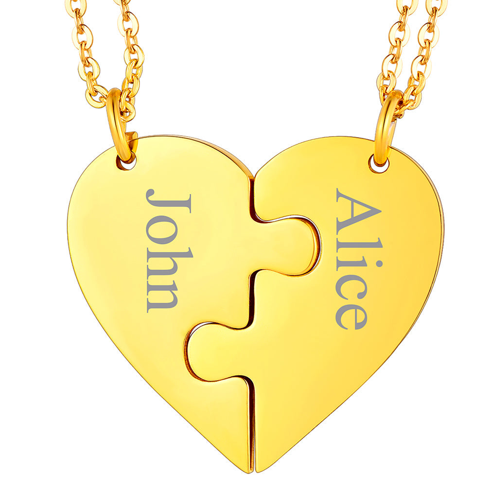 Personalized Heart Puzzle Matching Necklaces for Couples Mom Daughter Bff