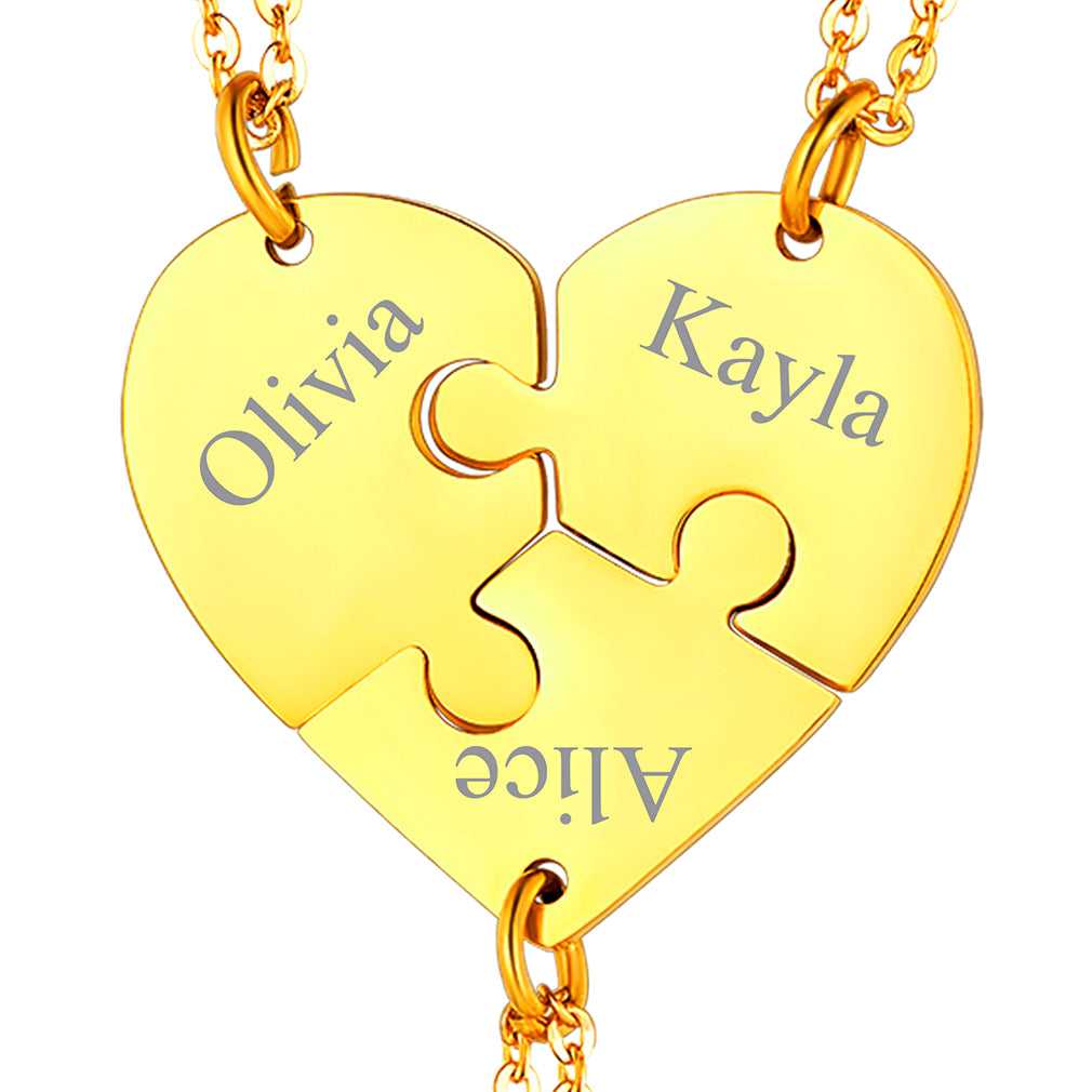 Personalized Heart Puzzle Matching Necklaces for Couples Mom Daughter Bff