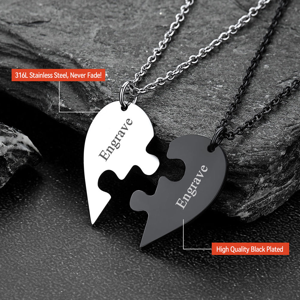 Personalized Heart Puzzle Matching Necklaces for Couples Mom Daughter Bff