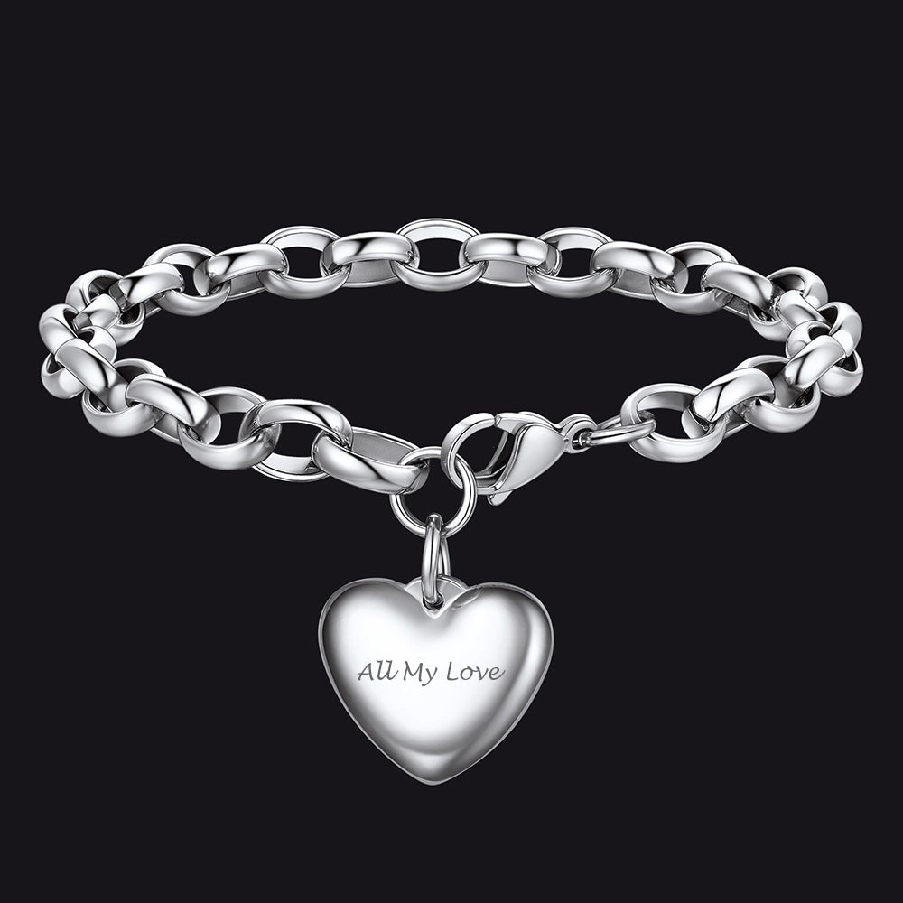 Custom Heart Link Chain Bracelet Gift for Couple